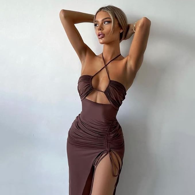 Robe Bodycon Dos Nu à Corset avec Fente pour Femme