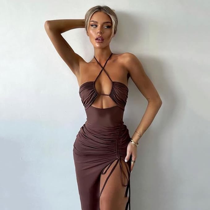Robe Bodycon Dos Nu à Corset avec Fente pour Femme
