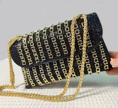 Sac bandoulière vintage à strass avec doublure