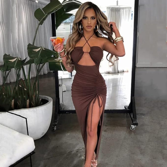 Robe Bodycon Dos Nu à Corset avec Fente pour Femme